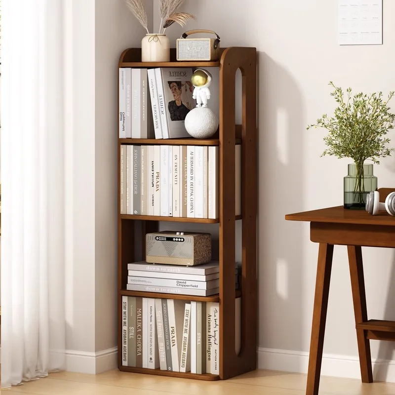 AOLIVIYA Solid Wood Corner Bookcase Cabinet Library Shelves Desk Bookshelf Floor Storage Rack Living Room Display Organizer