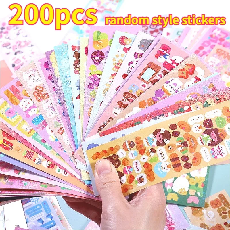 200/100pcs Random Cute Style DIY Stickers, Multiple Small Card Photo Decoration Stickers, 13x4.5cm Mini Account Stickers