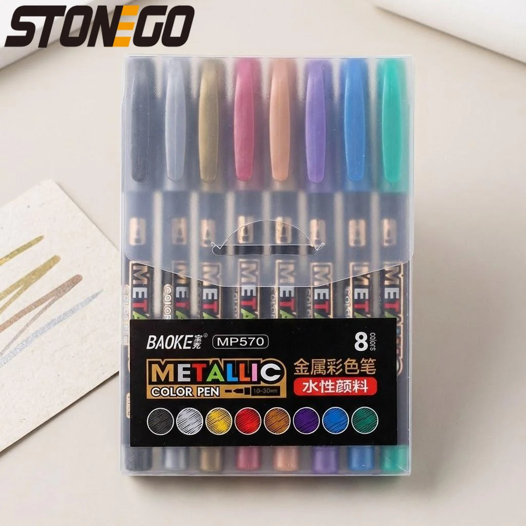 

Набор из 8 цветных металлических маркеров на водной основе, перманентные маркеры для рисования, творчества, офиса, школы