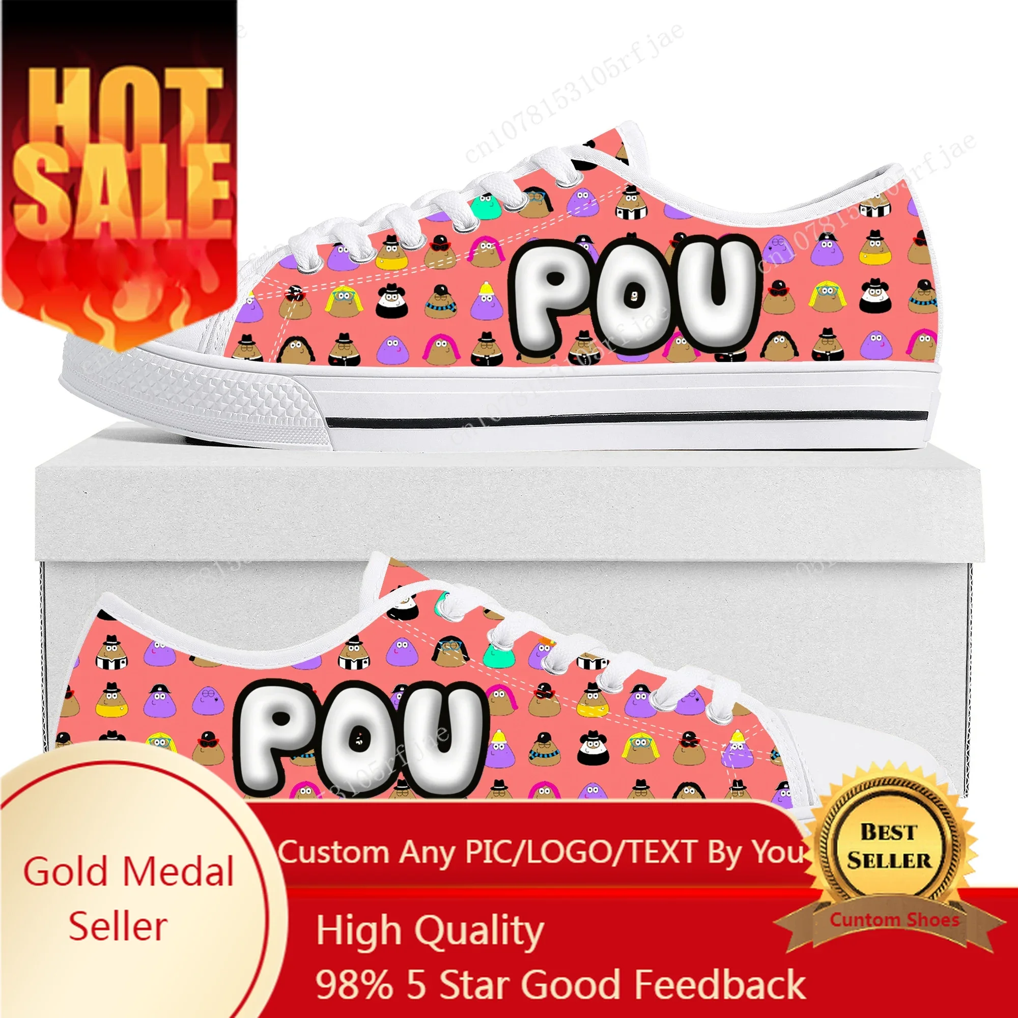 

Hot Cartoon Animation POU Low Top Sneakers Game Womens Mens Teenager Canvas Sneaker Couple Custom Built Shoes