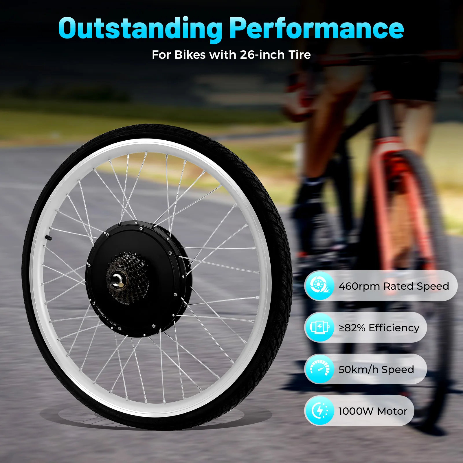 Electric Bike Rear-Wheel Kit with LCD Display, 308.65lbs Load Bearing Capacity Dual Mode Controller for 26-inch Tire Bike Power