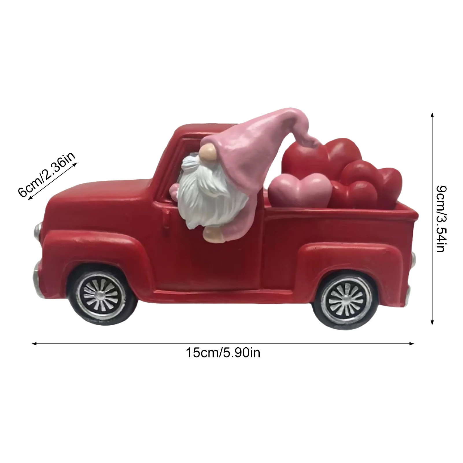 Valentine's Day Gnome Truck Resin Figurine Creative Holiday Table Sculpture for Home Office Christmas Decor Gift Durable