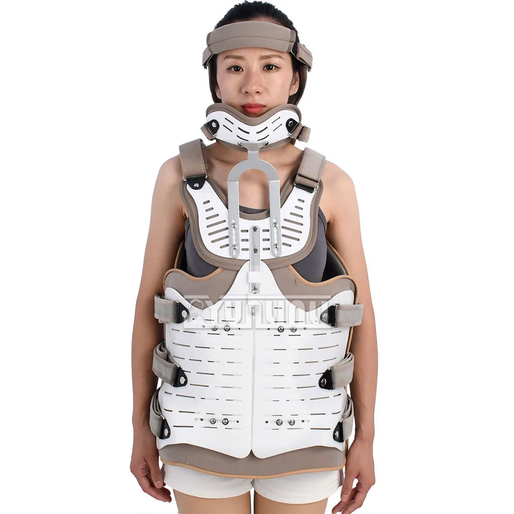 Cervical, thoracic and lumbar spine adjustable fixed brace head and neck lumbar