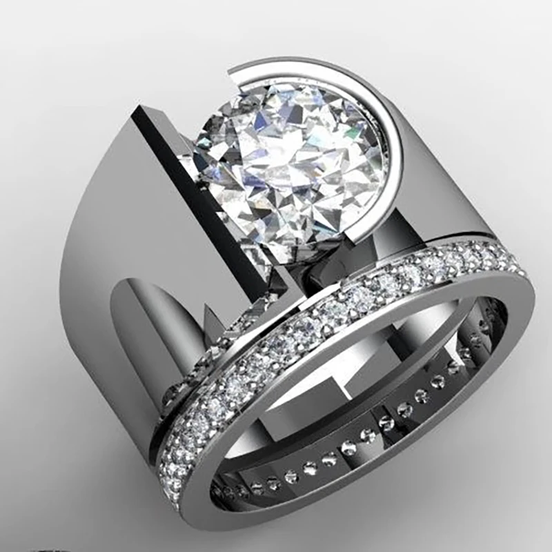 Double ring set for female male fashion wedding engagement jewelry white Zircon female male party gift