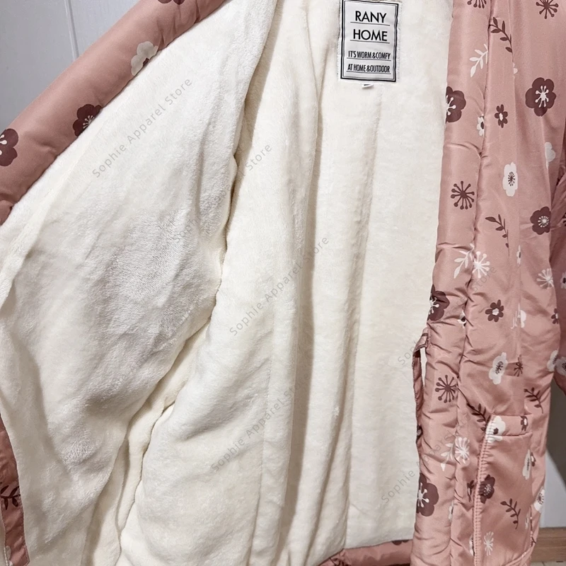فضفاض اليابانية Hanten سترة زهر الكرز طباعة معطف مبطّن للنساء الدافئة كيمونو سترة سميكة الصوف المتسكعون Homewear #4