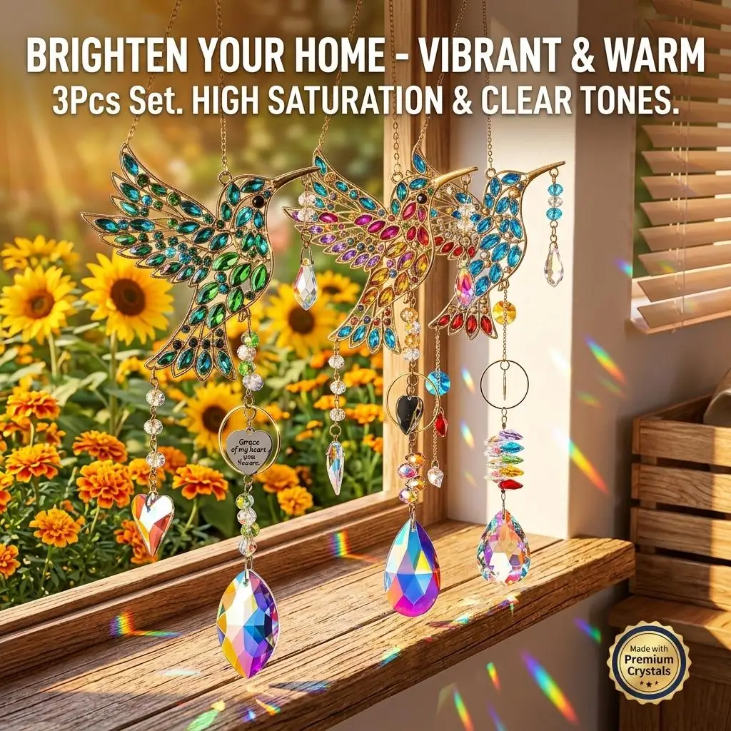 Stained Glass Bird Prism Hanging Chime Sun Catcher Colorful Faceted Bedside Balcony Authentic Vibrant Holiday Decoration