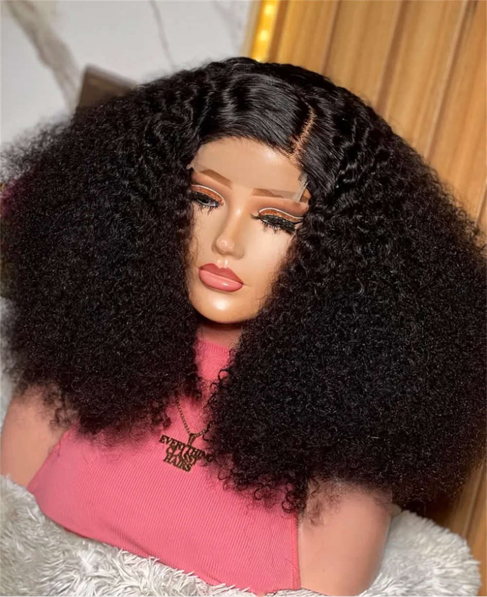 Мягкий 26-дюймовый натуральный черный бесклеевой длинный странный вьющийся парик с глубоким кружевом спереди для женщин с волосами ребенка, предварительно выщипанные на каждый день