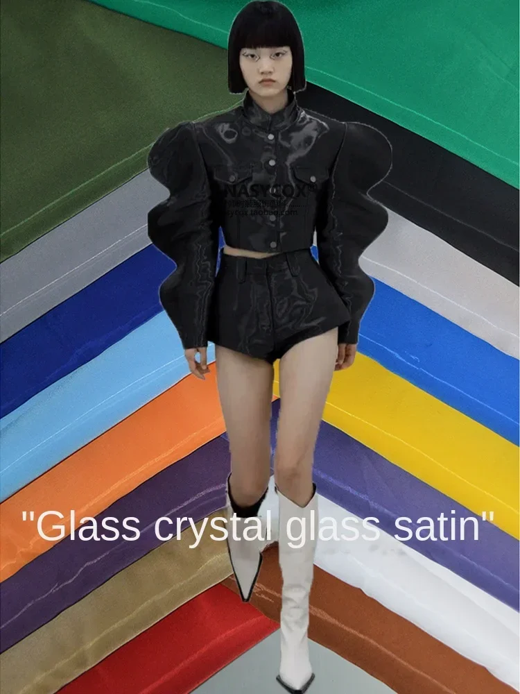 Crystal Glass Satin Fabric Creative Design Sense Jacket Clothing Wholesale Cloth for Diy Sewing By Meters Polyester Material