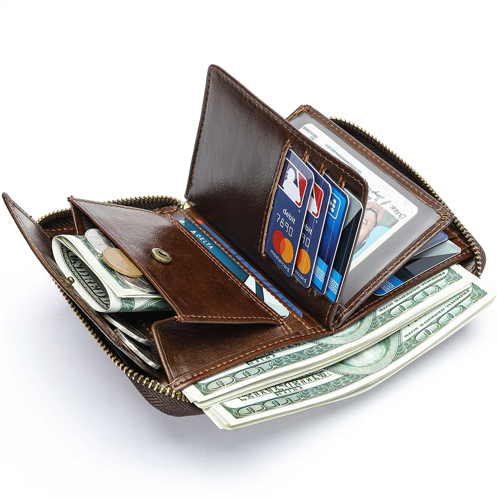 

WESTAL RFID Genuine Leather RFID Blocking Zipper Card Holder Wallet Coin Pocket Purse Leather Wallet for Men