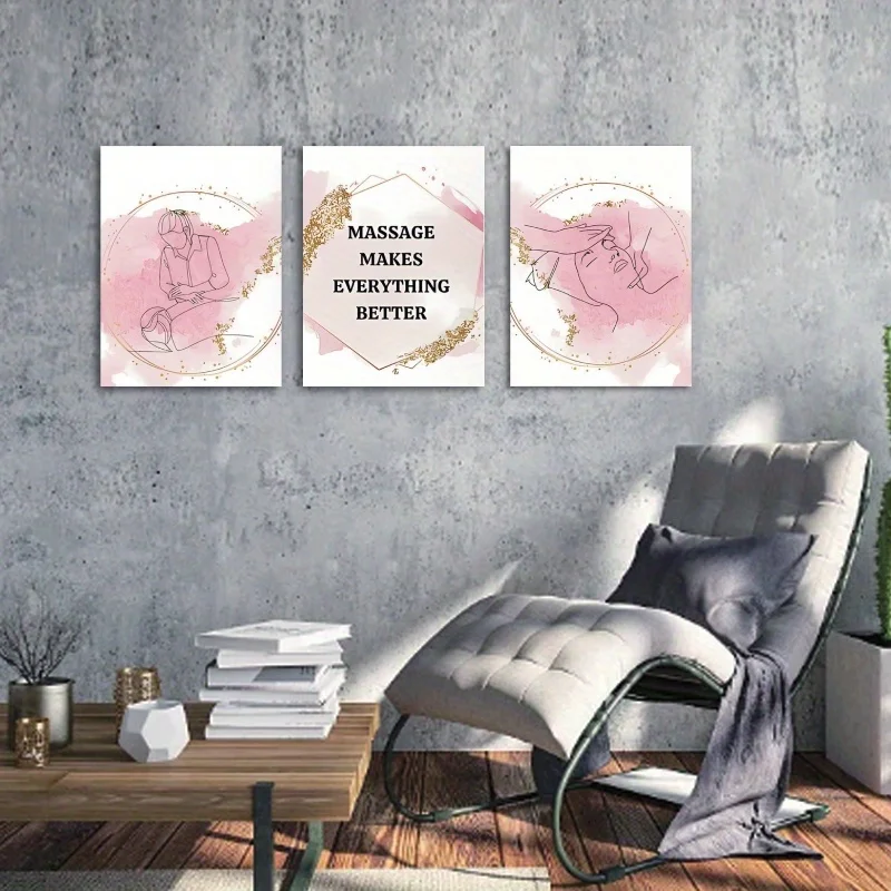 Art mural plat 2D en toile plate 2D avec cadre en bois Art déco Salon de beauté toile Art mural-Illustration de soins de la peau Spa sans cadre-