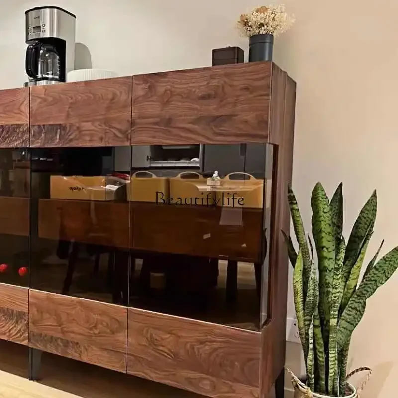 

yj21 North American black walnut side cabinet, living room against the wall integrated locker, all solid wood wine cabinet