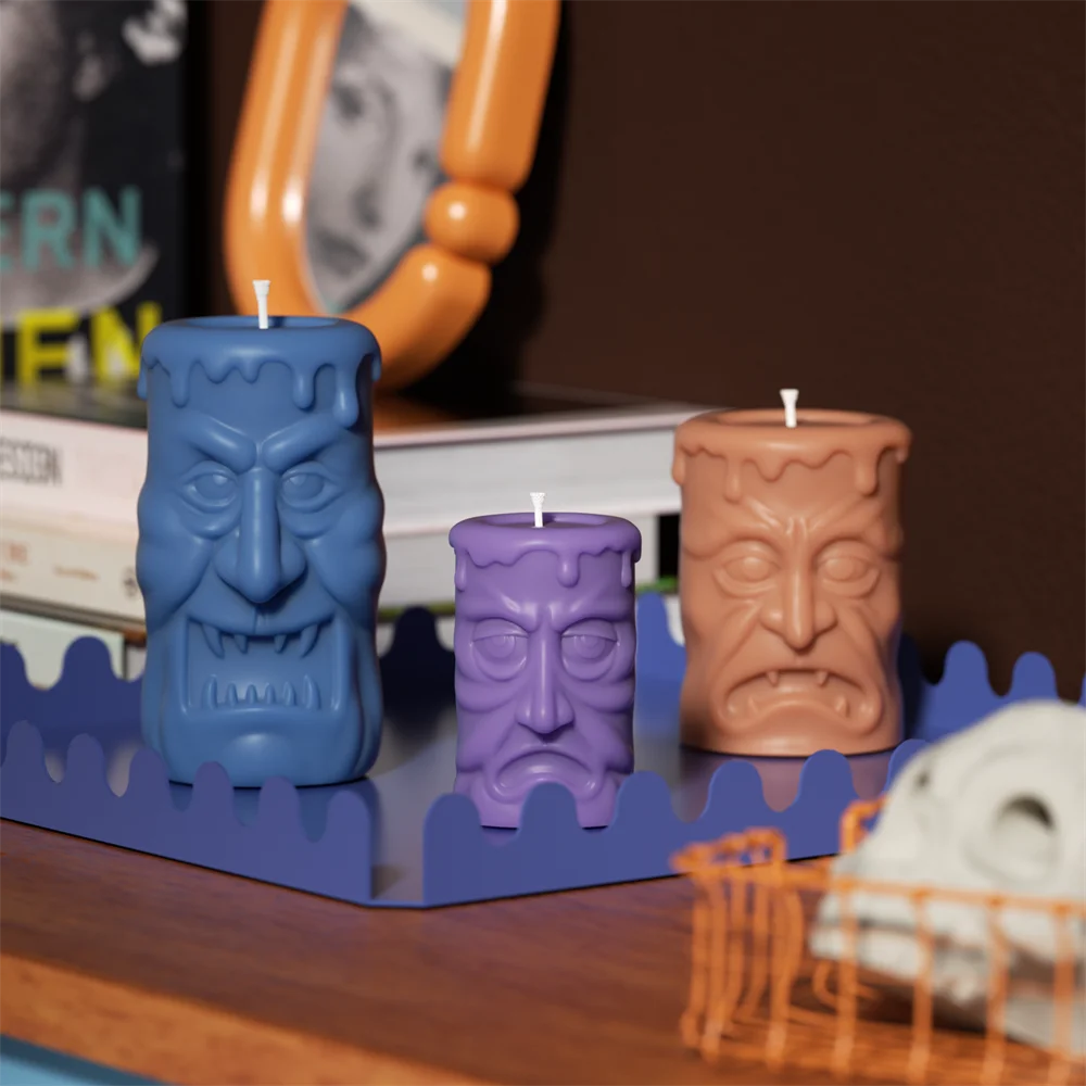 

Nicole Double-sided Ghoulish Grins Column Pillar Candle Silicone Mold Halloween Candle Mould Halloween Home Decor Tools