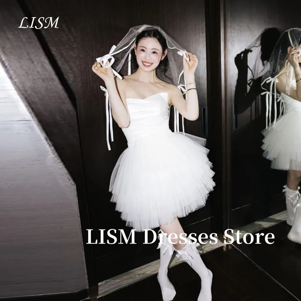 

LISM Sweet A-Line Korea Wedding Dresses Photo Shoot Soft Tulle Above Knee Length Elegant Bridal Gowns웨딩드레스 Customized Corsets