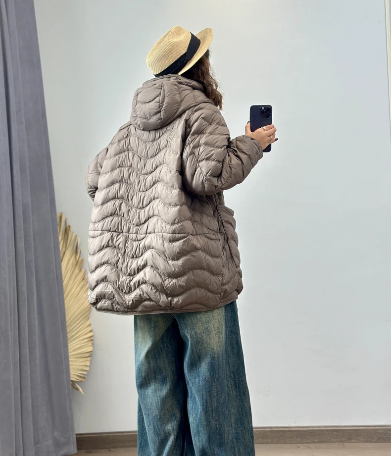 Schinteon Women 90% White Duck Down Jacket Casual Loose Over Size Autumn Winter Light Outwear with Hood Top Quality Coat 2026