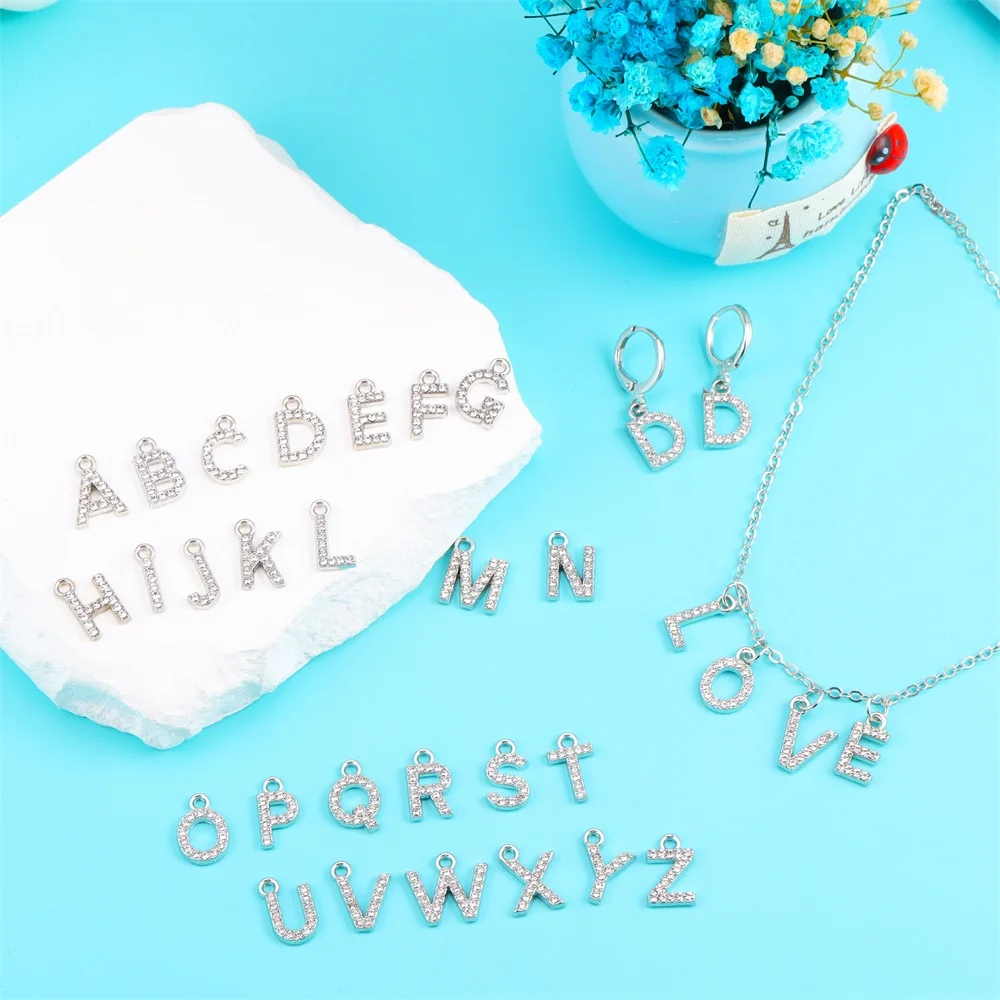 1Set Silver/gold Rhinestone Pendant 26Pcs A-Z Diy Letter Charms Inital Name Little Pendant For Earrings Bracelet Necklace Making