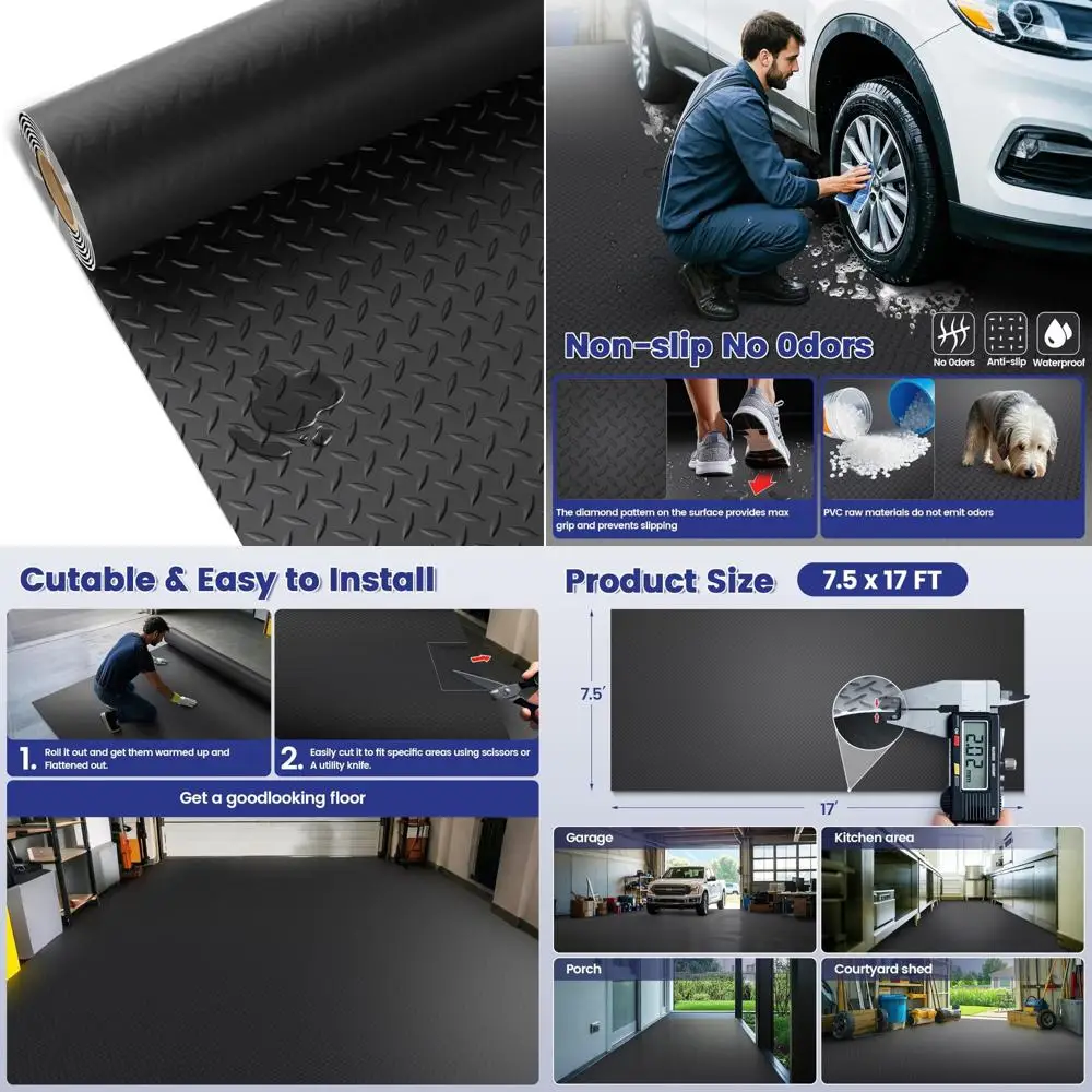 Heavy-Duty Diamond Plate PVC antislip waterdichte garagevloermat - 7,5x17 FT voor auto's en workshops