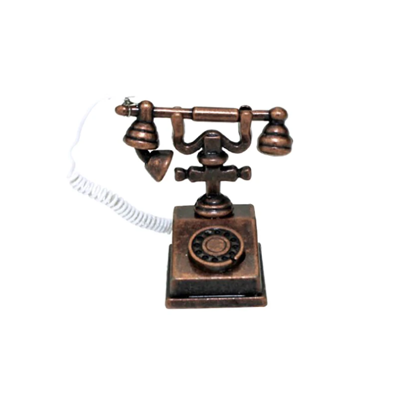 1:12 Miniature Phone Model Alloy/Plastic Vintage Retro Rotary Telephone Dollhouse Decoration Accessories