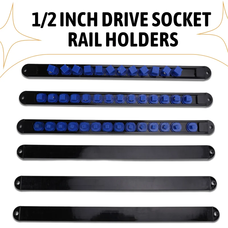 PORK-6PCS Heavy Duty Socket Racks Organizer 1/2 Inch 3/8 Inch And 1/4 Clip Drive Socket Rail Holders Heavy Duty Socket Racks