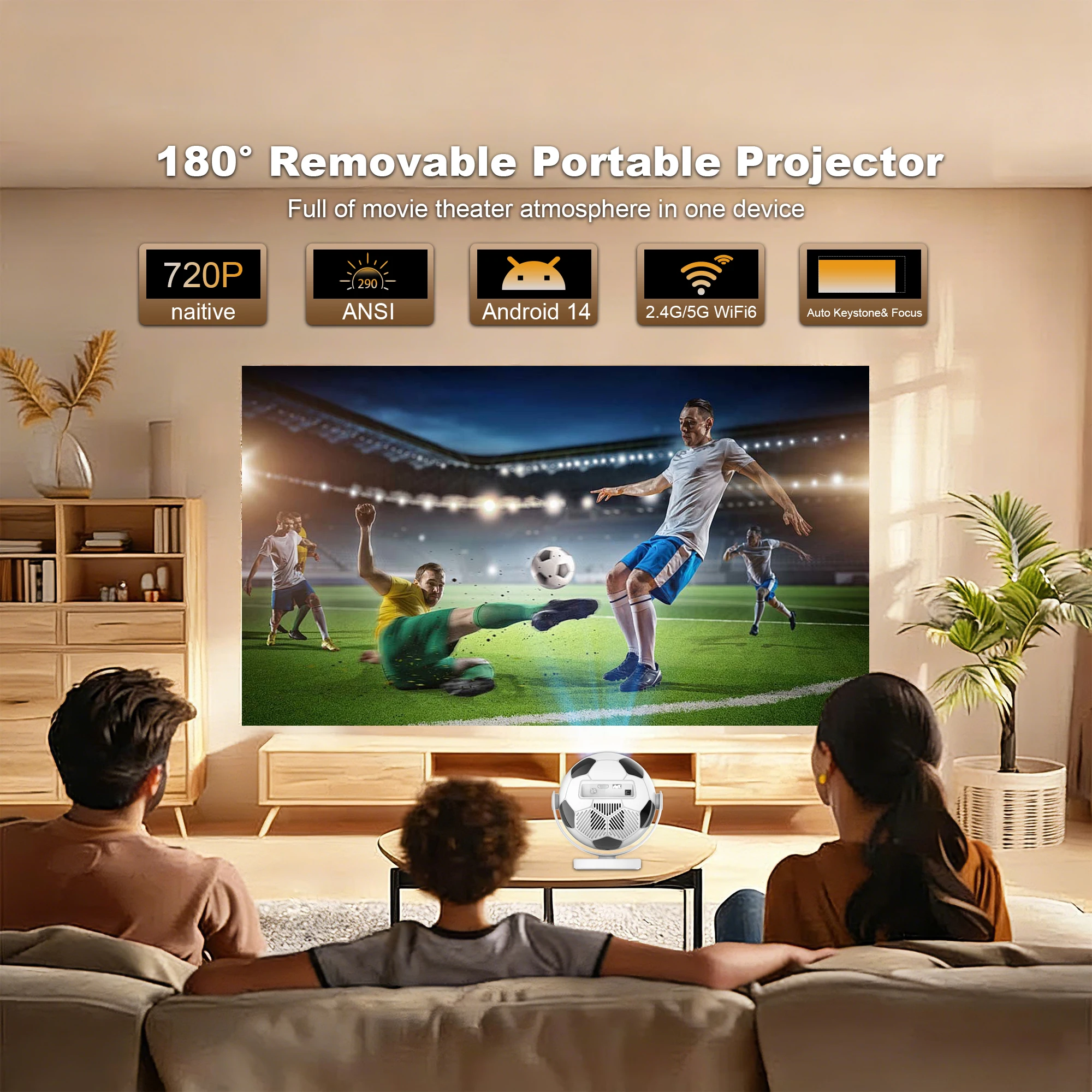 

Velec HY300F Projector 290ANSI 720P 8K Portable Android14 Allwinner H726 Outdoor Home Mini Projector Outdoor Football Fans Gift