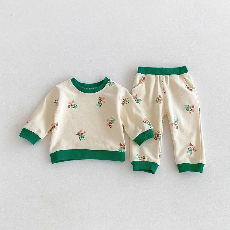 2024 Autumn New Baby Clothing Set Fashion Floral Print Cotton Infant Children Suit Girls Boys Clothes Set Kids Outfit