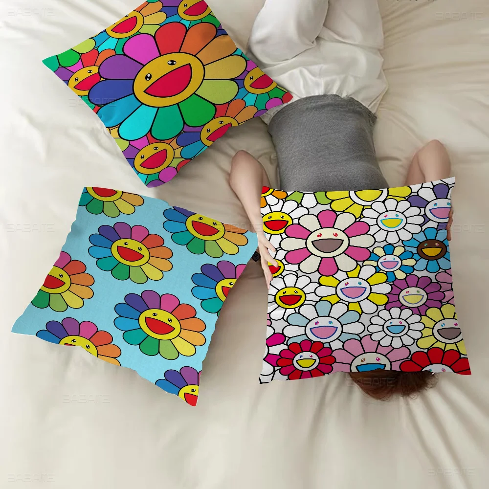 

Smiley Flowers Pillow Gifts Home Office Furnishings Bedroom Sofa Car Cushion Cover Case 45x45cm