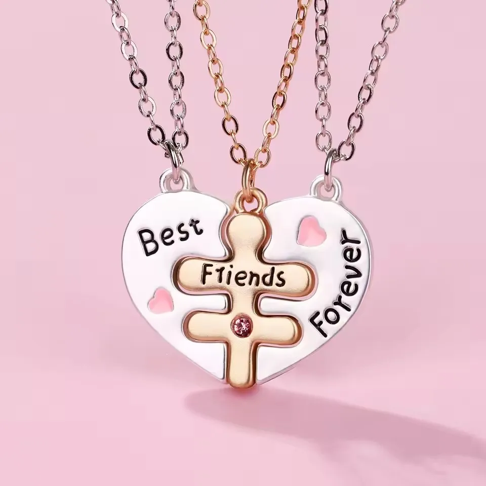 2/3pcs Heart Broken Stitching Necklaces for Women Girls Kawaii Best Friends Sisters Pendant Magnetic Chain BFF Jewelry Gift