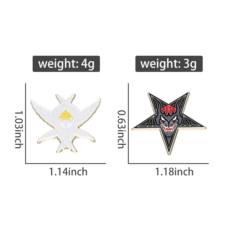 Cartoon Angel Wings Enamel Pin Black Pentagram Mysterious Devilman Evil Smile Brooches Lapel Collar Badge DIY Jewelry Fans Gift