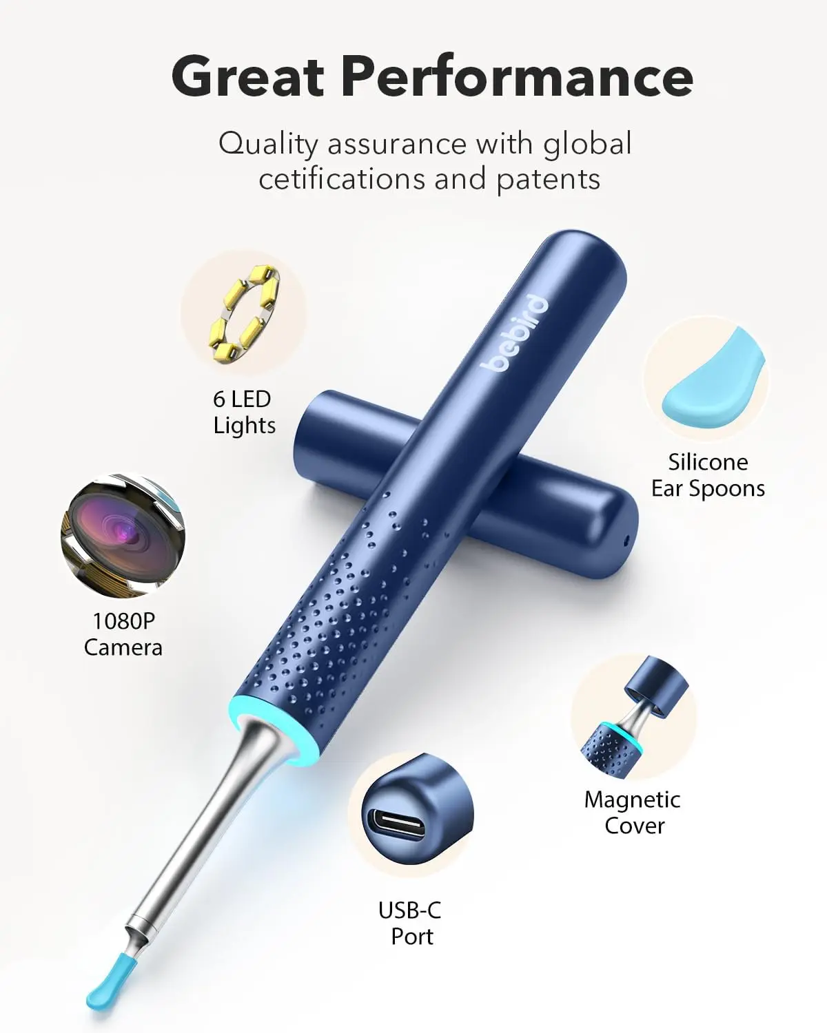Bebird Ear Wax Removal With 6 LED Lights Ear Pick 10 Megapixels Camera Magnetic Intelligent Switch Type C Personal Care Tool