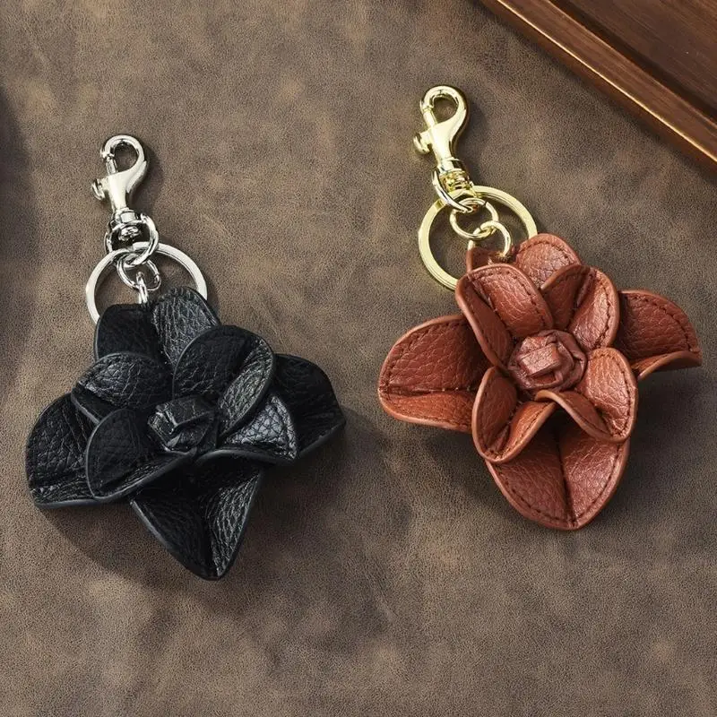 

Стильный брелок для ключей из искусственной кожи с камелией, модный аксессуар для ежедневных поездок на работу