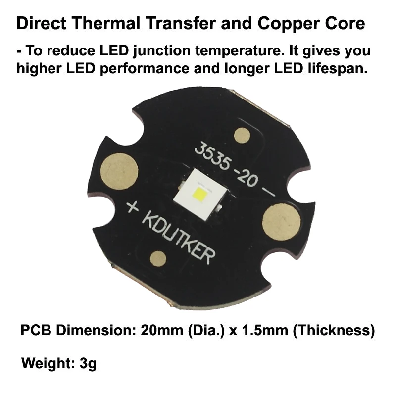 XP-P 11W 3A 700 Lumens 6500K 5000K 4000K SMD 3535 LED Emitter on KDLITKER DTP Copper MCPCB Flashlight DIY