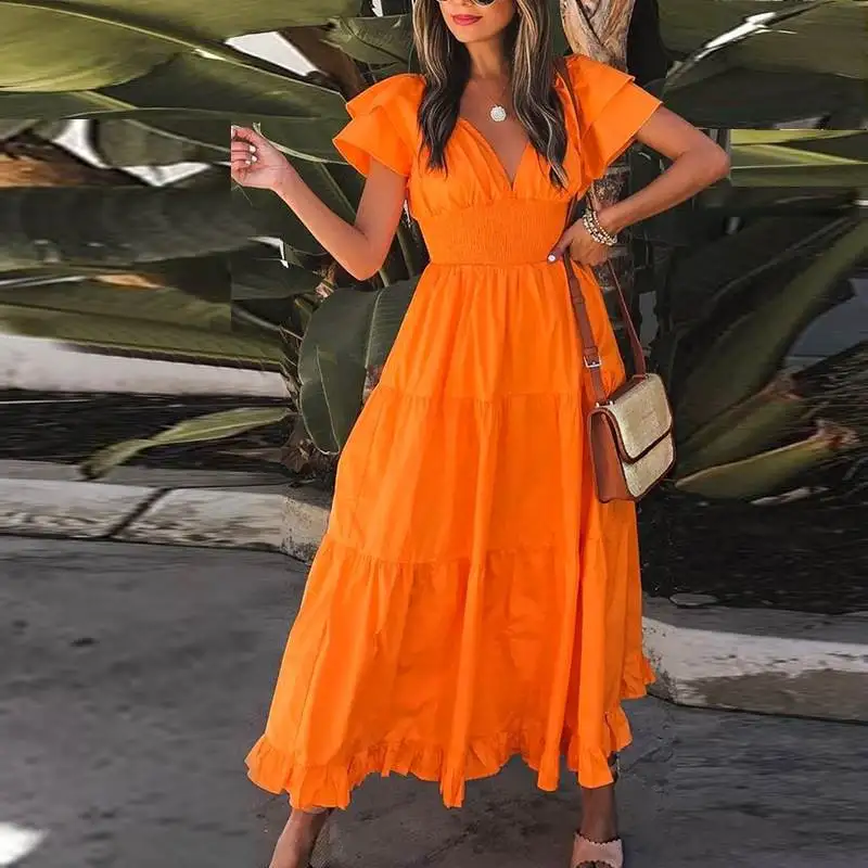 

Women's Holiday Summer Dress Midi Length Sleeveless Gown with Wide Hemline Perfect for Vacation Stylish And Trendy