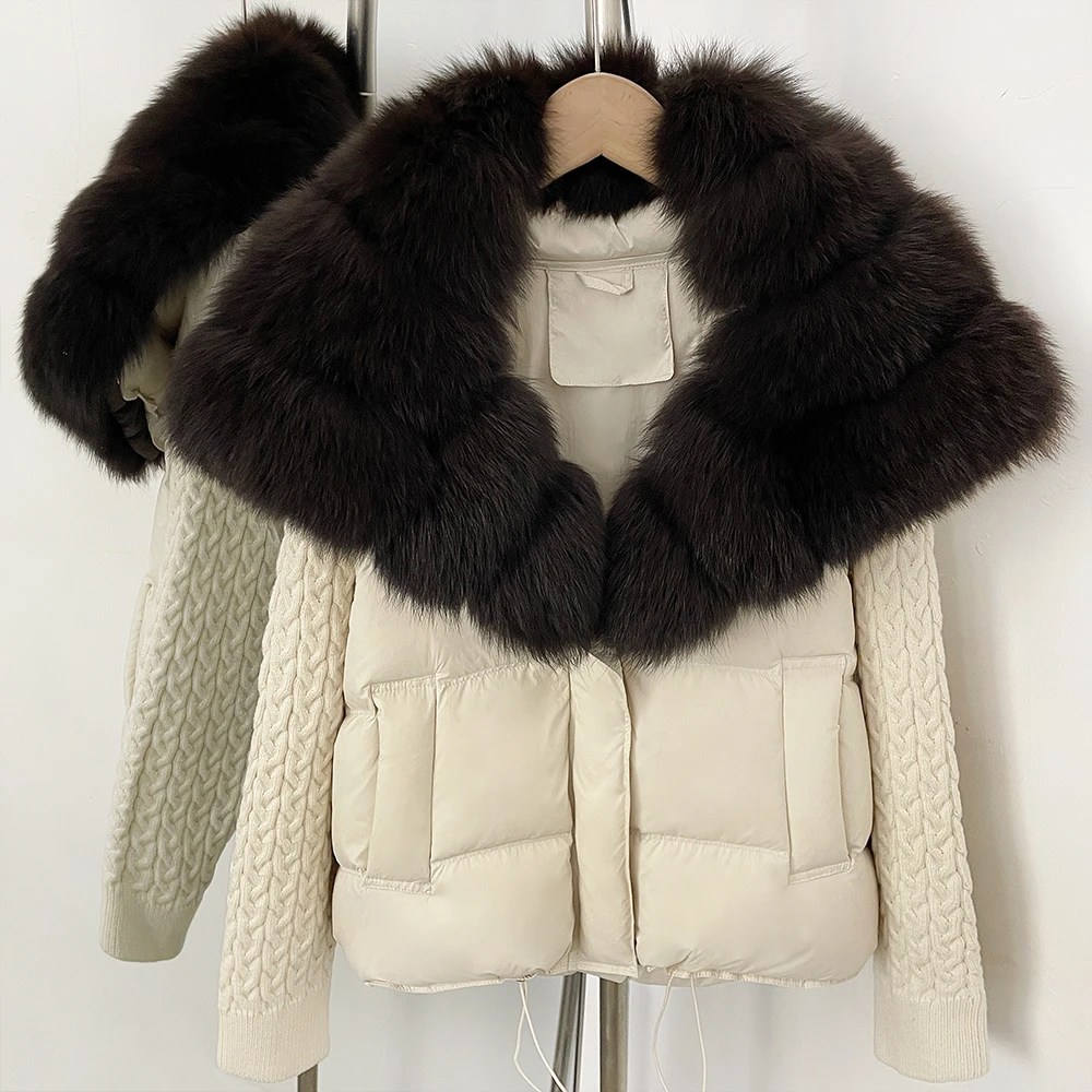 OFTBUY Women's Short Puffer Down Jacket Genuine Natural Fur Collar Winter Outerwear Soft Warm Parka for Cold Weather Daily