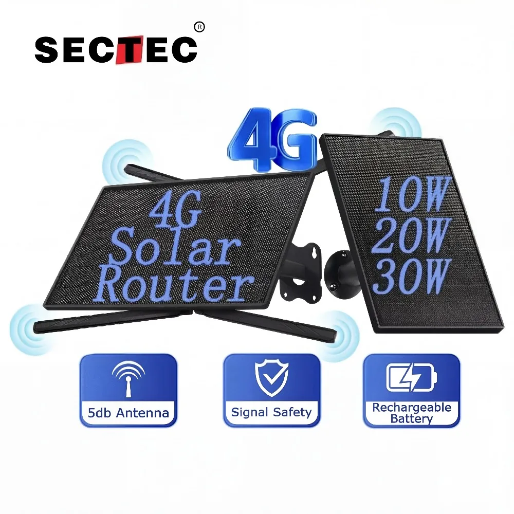 30W Solar Powered 4G SIM Card Solar Router 24/7 Outdoor Wireless WiFi Router 50M WiFi Range IP66 Waterproof 20100mAh Batteries