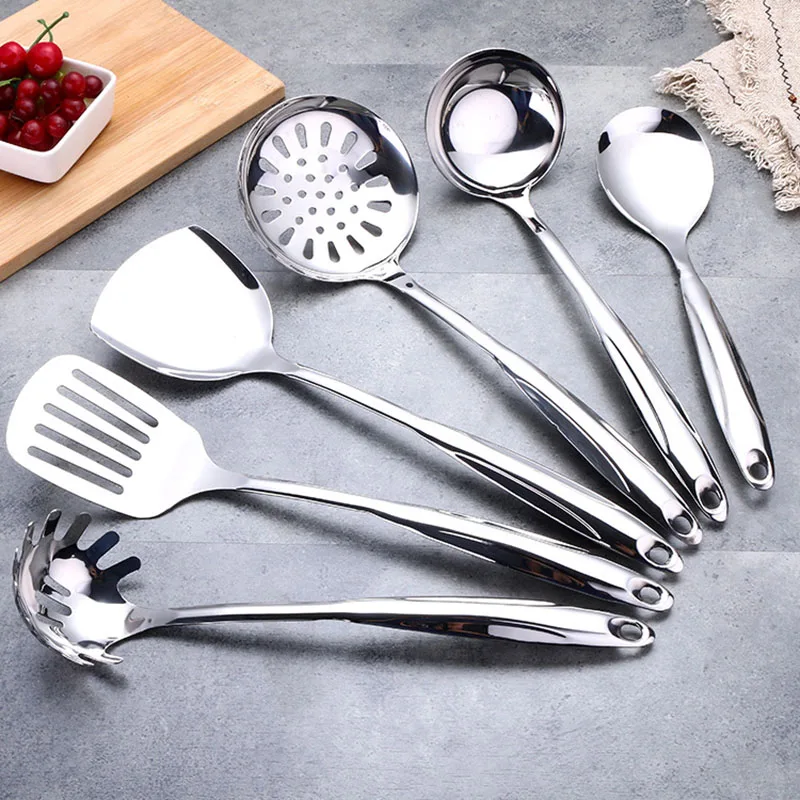 Stainless Steel Cooking Tools Set, Kitchen Utensils with Heat-resistant Handle - Turner Soup Spoon Strainer Pasta Server