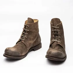 Men's Boots ANKLE Desert Boot Retro Low Heel Slope Heel Large Square Head Versatile Casual Winter BootsMen's Shoes Army Green