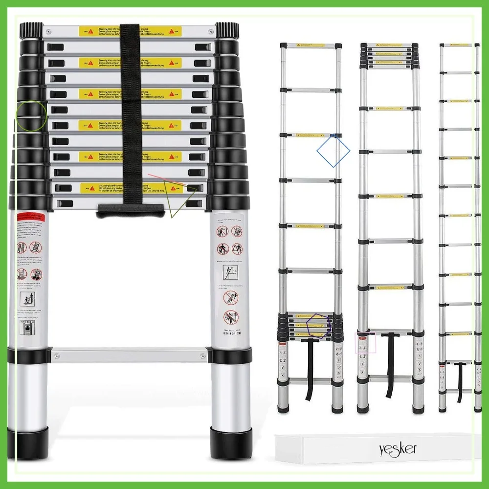 

Алюминиевая телескопическая лестница высотой 12,5 футов, сертифицированная EN131 — пружинная блокировка, нескользящая, вместимость 330 фунтов для домашнего и профессионального использования
