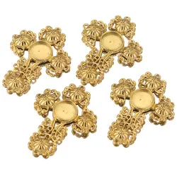2pcs/lot Fit 12mm Stainless Steel Cross Flower Resin Blank Cabochon Base Tray Setting Bezels Pendant Charms FOR Jewelry Making