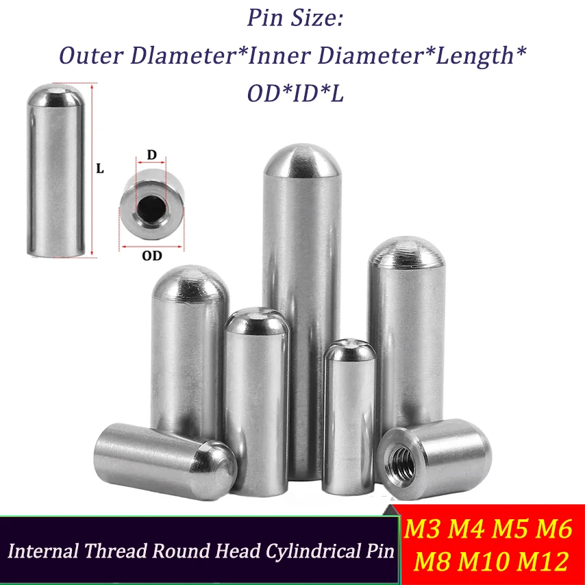 

304SS Precision Ground Hollow Dowel Pins Internal Thread round Head Locating Pins for CNC/Jig M3 M4 M5 M6 M8 M10 M12