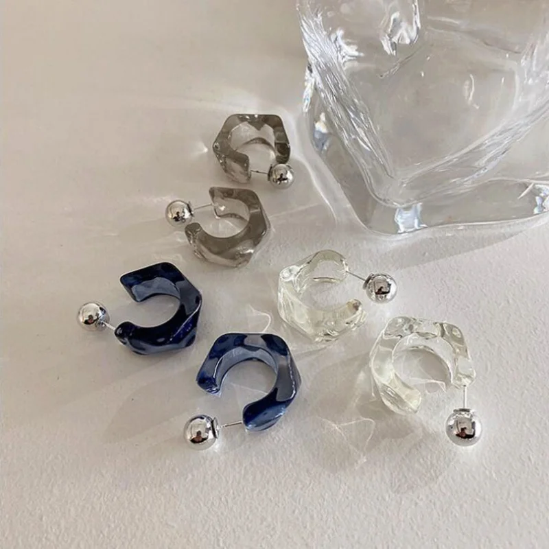 Minimalist Irregular C‑Shape Small Hoop Earrings For Women Multicolor Transparent Acrylic Geometric Earring Party Daily Jewelry