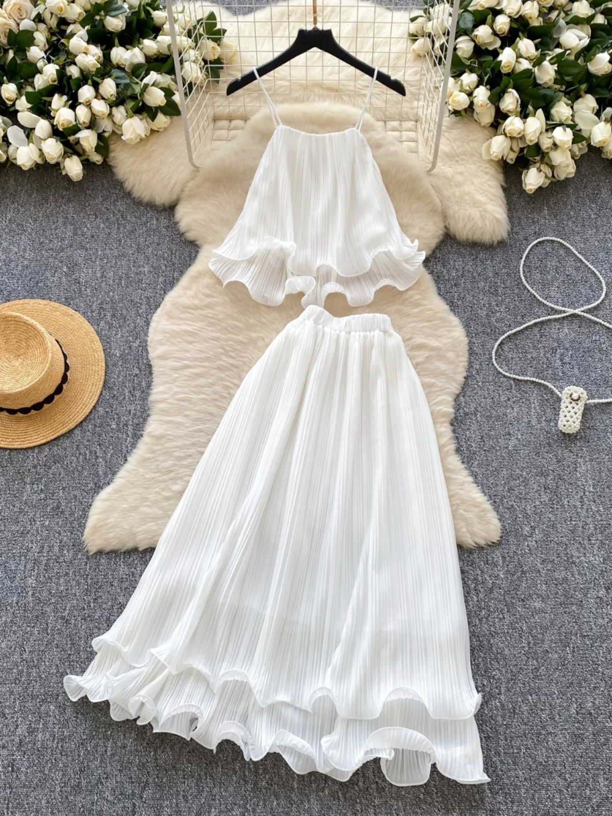 Ensemble Fairy Vaion pour femmes de 8 à 25 ans, haut à bretelles coupe-vent douces, jupe gorée taille haute, nouvelle collection 2025