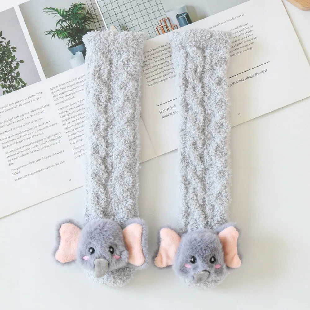 Cartoon Thickened Newborn Knee High Socks Soft Coral Fleece Socks Stretchy Warm Infant Winter Stockings 0-3 Years Old
