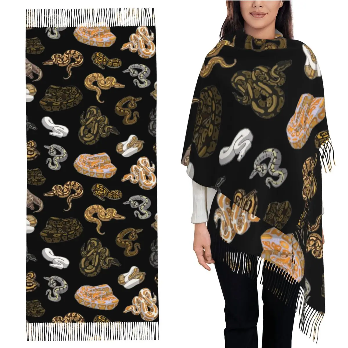 

Шарф с кисточками и змеиным узором из питона, женские мягкие теплые шали и накидки, длинная осенне-зимняя шаль