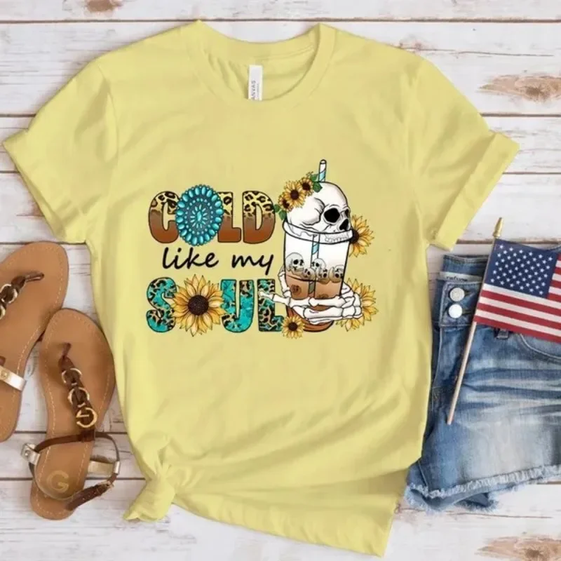 Algodón 100% frío como mi alma. Camiseta de manga corta con cuello redondo, camisetas gráficas, ropa de mujer Harajuku