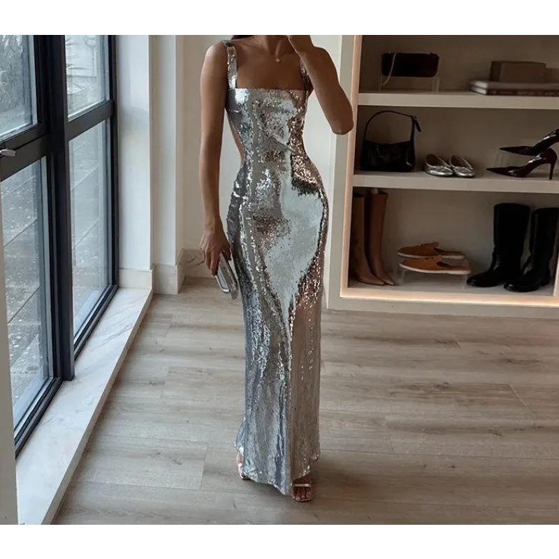 

Suspender Backless Sequin Long Women's Dress