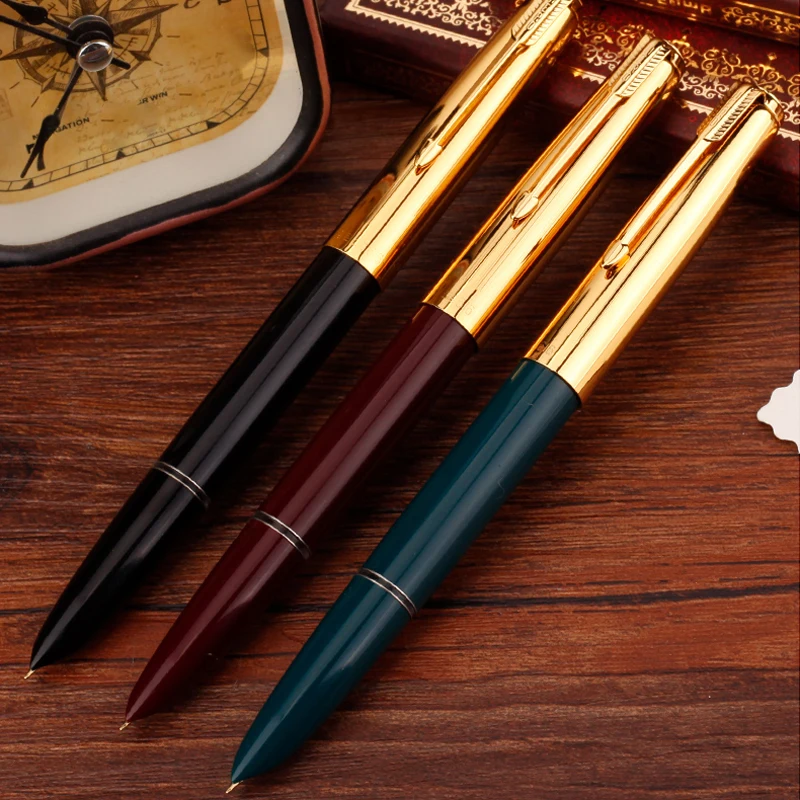 1/3pc Old Style Hero 616 Fountain Pen Plastic Ink Pen Golden F Nib Extrusion Converter Filler Stationery Office School Supplies