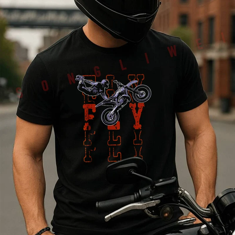 

Cool Off-Road Motorcycle Enthusiasts Loose Men's Casual Moto T-Shirt Cotton Short Sleeve Shirt Summer Clothing Tops
