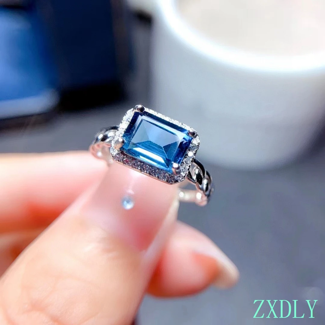 Valentine Gift Natural Topaz Ring,S925 silver Women Men Ring  jewelry Rectangle Design Good Gift