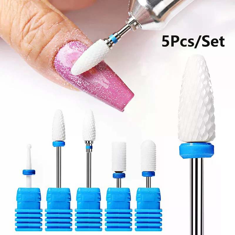 5 pz/set punte da trapano per unghie in ceramica per trapano elettrico strumenti per manicure pedicure lucidatrice per unghie accessori attrezzature