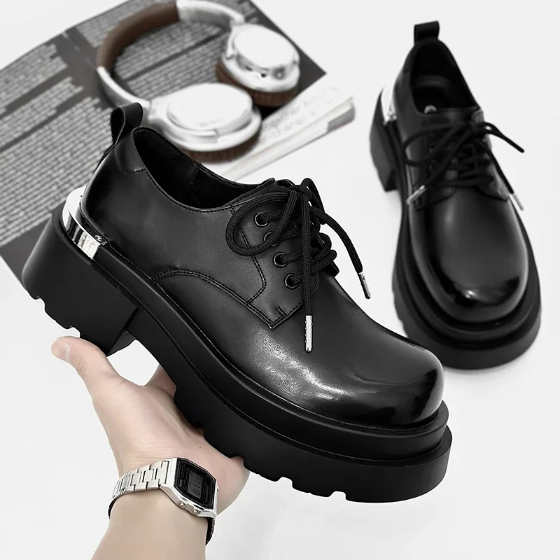Italian SLeather Hoes Men Original Luxury Designer Casual Shoes Lace Up Thick Sole Oxfords Derby Shoes Comfort Platform Footwear