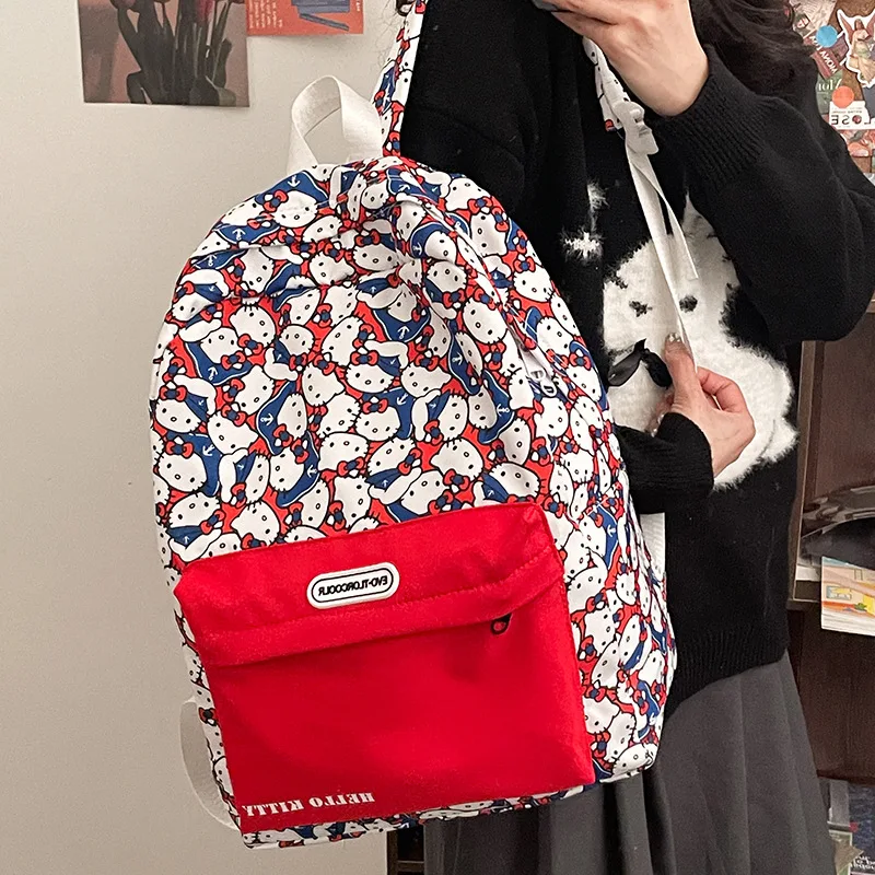 

Рюкзак Sanrio Hello Kitty, новый студенческий стиль, большая вместительная школьная сумка с принтом, кавайные сумки с героями мультфильмов для женщин, аниме-фигурка